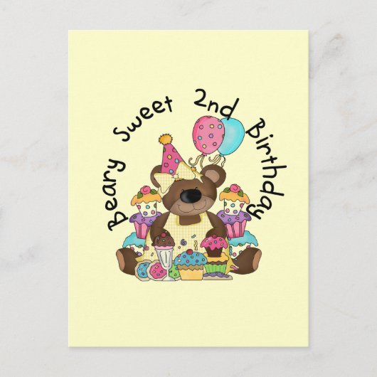 Carte Postale T-shirts et cadeaux Beary Sweet 2e anniversaire (Devant)