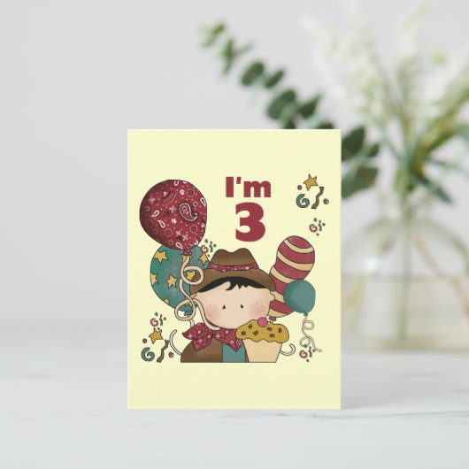 Carte Postale T-shirts et cadeaux Cowboy 3e anniversaire (Debout devant)