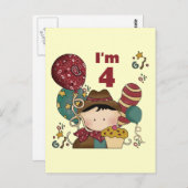 Carte Postale T-shirts et cadeaux Cowboy 4e anniversaire (Devant / Derrière)