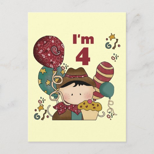 Carte Postale T-shirts et cadeaux Cowboy 4e anniversaire (Devant)