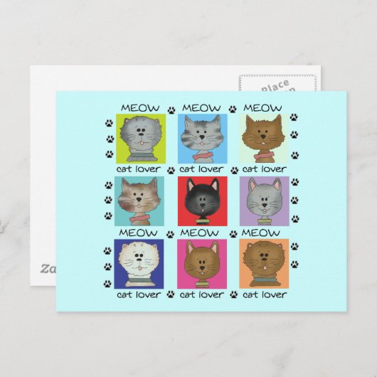 Carte Postale T-shirts et cadeaux d'amoureux des chats de Meow (Devant / Derrière)