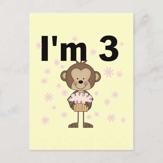 Carte Postale T-shirts et cadeaux d'anniversaire 3 ans singe (Devant)