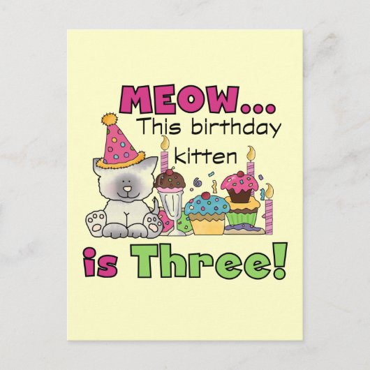 Carte Postale T-shirts et cadeaux d'anniversaire de la 3e Kitten (Devant)