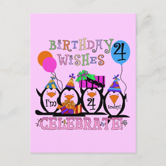 Carte Postale T-shirts et cadeaux de 4ème anniversaire de Pengui (Devant)