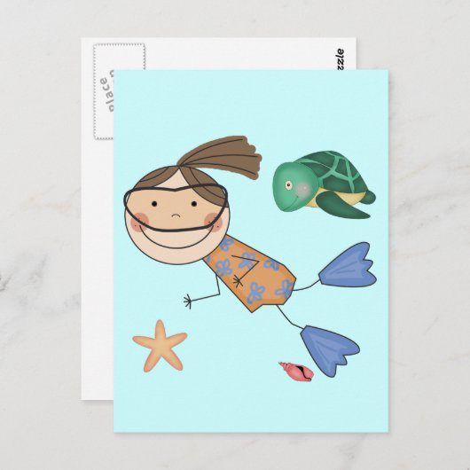 Carte Postale T-shirts et cadeaux de natation pour filles (Devant / Derrière)