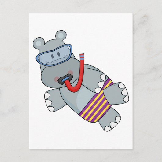 Carte Postale T-shirts et cadeaux Hippo Snorkeler (Devant)