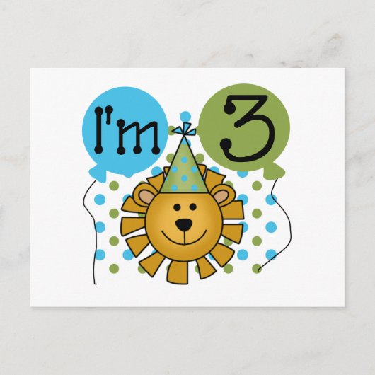 Carte Postale T-shirts et cadeaux Lion 3e anniversaire (Devant)