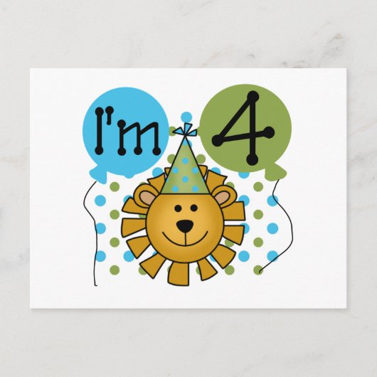 Carte Postale T-shirts et cadeaux Lion 4th Birthday (Devant)