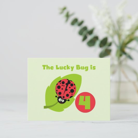 Carte Postale T-shirts et cadeaux Lucky Bug 4th Birthday (Debout devant)
