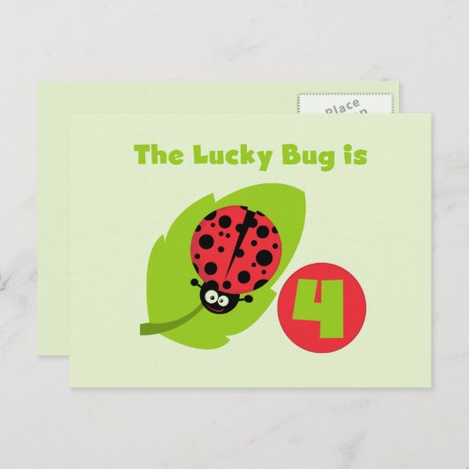 Carte Postale T-shirts et cadeaux Lucky Bug 4th Birthday (Devant / Derrière)