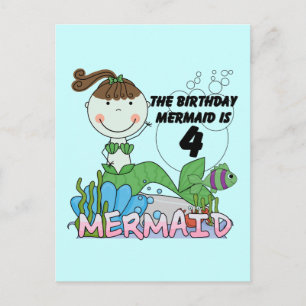 Carte Postale T-shirts et cadeaux Mermaid 4th Birthday