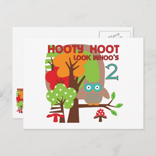 Carte Postale T-shirts et cadeaux Owl 2nd Birthday (Devant / Derrière)