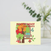 Carte Postale T-shirts et cadeaux Owl 4th Birthday (Debout devant)
