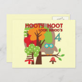 Carte Postale T-shirts et cadeaux Owl 4th Birthday (Devant / Derrière)