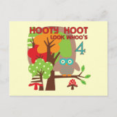 Carte Postale T-shirts et cadeaux Owl 4th Birthday (Devant)