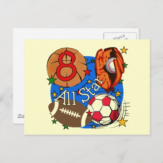 Carte Postale T-shirts et cadeaux pour 8ème anniversaire All Sta (Devant / Derrière)
