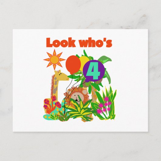 Carte Postale T-shirts et cadeaux pour le 4e anniversaire Safari (Devant)