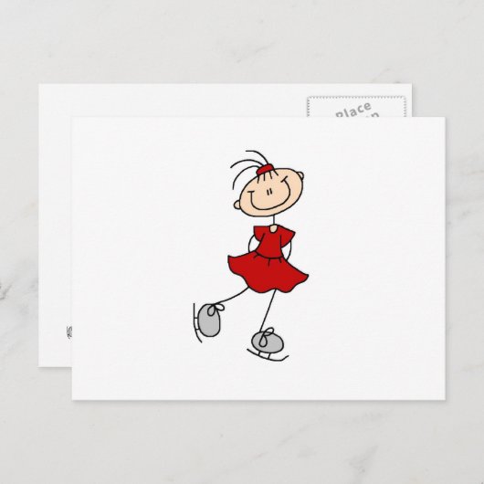 Carte Postale T-shirts et cadeaux pour patineuse rouge (Devant / Derrière)