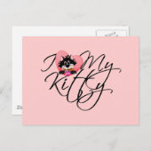 Carte Postale T-shirts et Cadeaux Rose J'aime Mon Chat (Devant / Derrière)