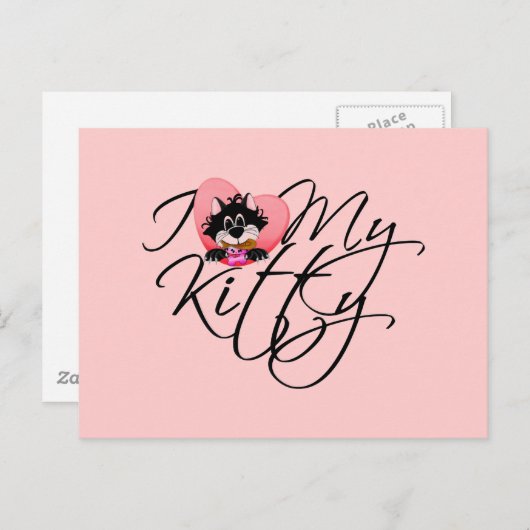 Carte Postale T-shirts et Cadeaux Rose J'aime Mon Chat (Devant / Derrière)