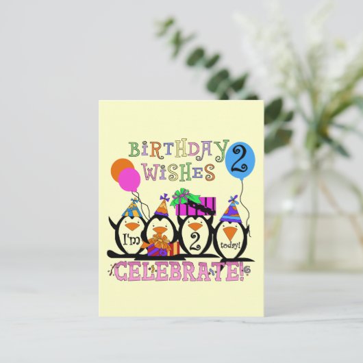 Carte Postale T-shirts et cadeaux Silly Penguins 2e anniversaire (Debout devant)