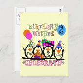 Carte Postale T-shirts et cadeaux Silly Penguins 2e anniversaire (Devant / Derrière)