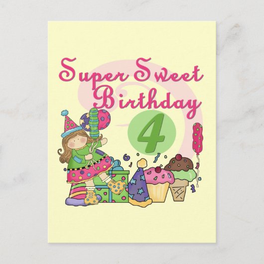 Carte Postale T-shirts et cadeaux Super Sweet 4e anniversaire (Devant)