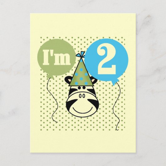 Carte Postale T-shirts et cadeaux Zebra 2e anniversaire (Devant)
