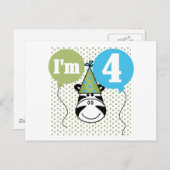 Carte Postale T-shirts et cadeaux Zebra 4e anniversaire (Devant / Derrière)