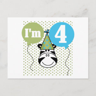 Carte Postale T-shirts et cadeaux Zebra 4e anniversaire