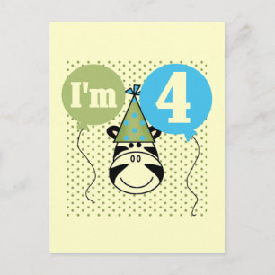 Carte Postale T-shirts et cadeaux Zebra 4e anniversaire