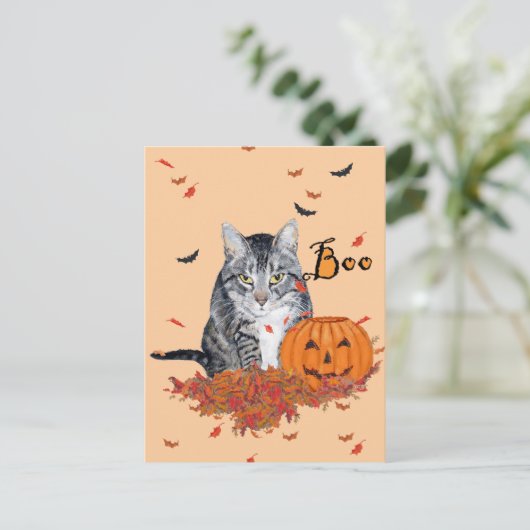 Carte Postale Tabby Cat Halloween (Debout devant)
