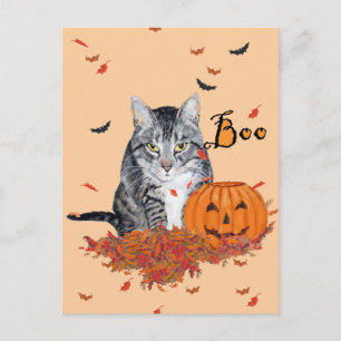 Carte Postale Tabby Cat Halloween