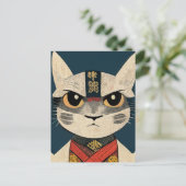 Carte Postale Tabby Chat comme Nobunaga Oga Mur en bois japonais (Debout devant)