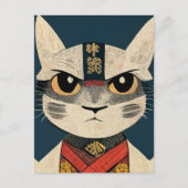 Carte Postale Tabby Chat comme Nobunaga Oga Mur en bois japonais (Devant)