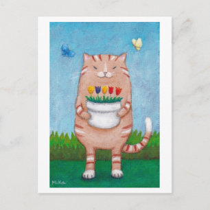 Carte postale Tabby Chat orange avec Papillons aux