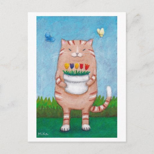 Carte postale Tabby Chat orange avec Papillons aux (Devant)