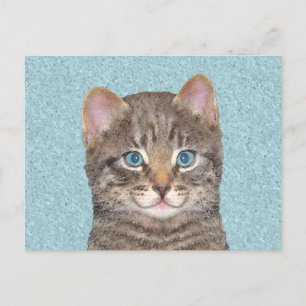 Carte Postale Tabby Gris Peinture Chat - Cute Original Art Chat