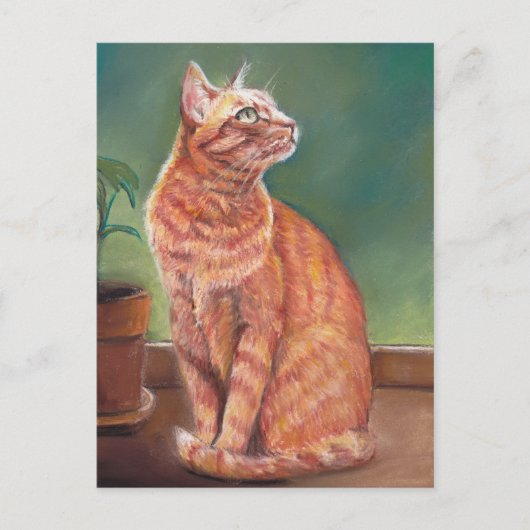 Carte Postale Tabby Jaune Chat Pastel Art (Devant)