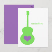Carte postale Table Coeur Guitare Vert/Violet (Devant / Derrière)
