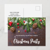 Carte Postale Table de Noël rustique avec invitation de pin et d (Devant / Derrière)
