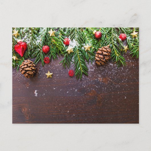 Carte Postale Table de Noël rustique avec pin et neige (Devant)