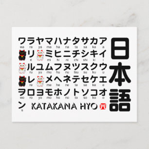 Carte Postale Table Katakana japonaise (Lucky Cat)