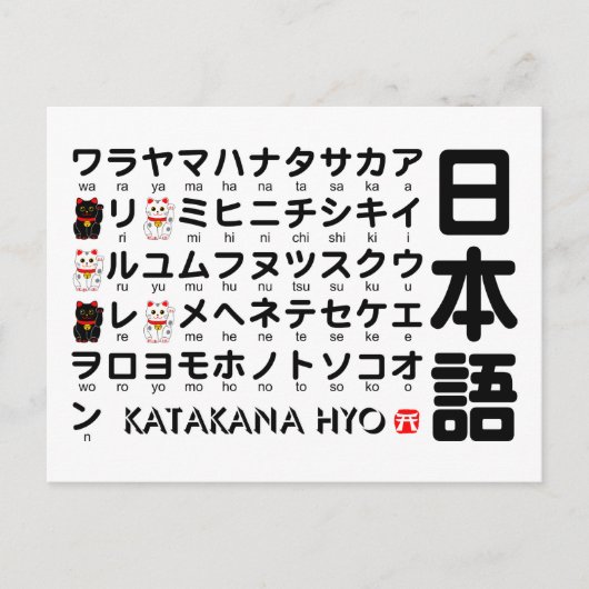 Carte Postale Table Katakana japonaise (Lucky Cat) (Devant)