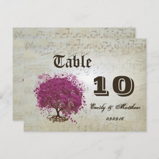 Carte Postale Table Numéro Feuille de Cœur de Sangria (Devant / Derrière)