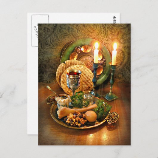 Carte Postale Table, Vin & Matzah (Devant / Derrière)