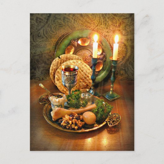 Carte Postale Table, Vin & Matzah (Devant)