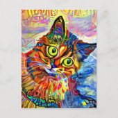 Carte Postale Tableau Abstrait Visage de chat Impressionniste Po (Devant)