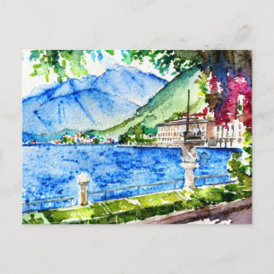 Carte Postale Tableau aquarelle du lac de Côme
