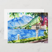 Carte Postale Tableau aquarelle du lac de Côme (Devant / Derrière)